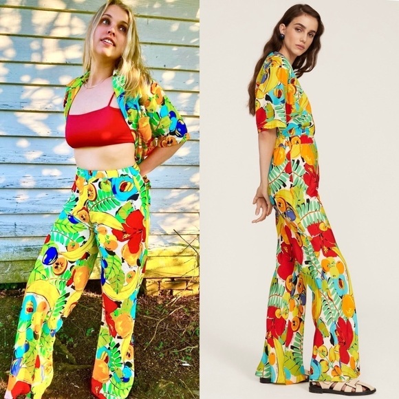 SIMON MILLER Tropical Floral Fruit Print High Rise Wide Leg Pull On Veda Pants L - Picture 6 of 11
